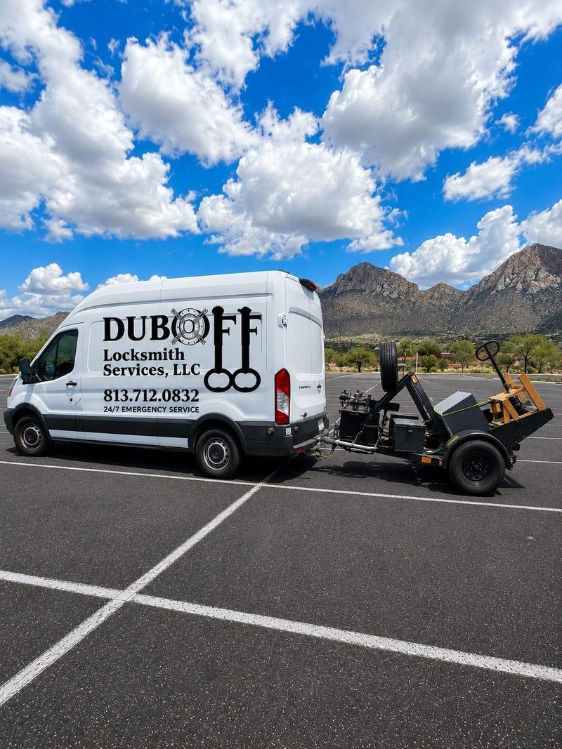 Duboff Locksmith Services van with its safe-moving trailer